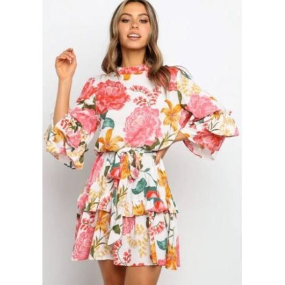 NEW Petal & Pup Women's Dress PETA Floral White Rayon Ruffle Fairy Garden Size 2 - Picture 1 of 11
